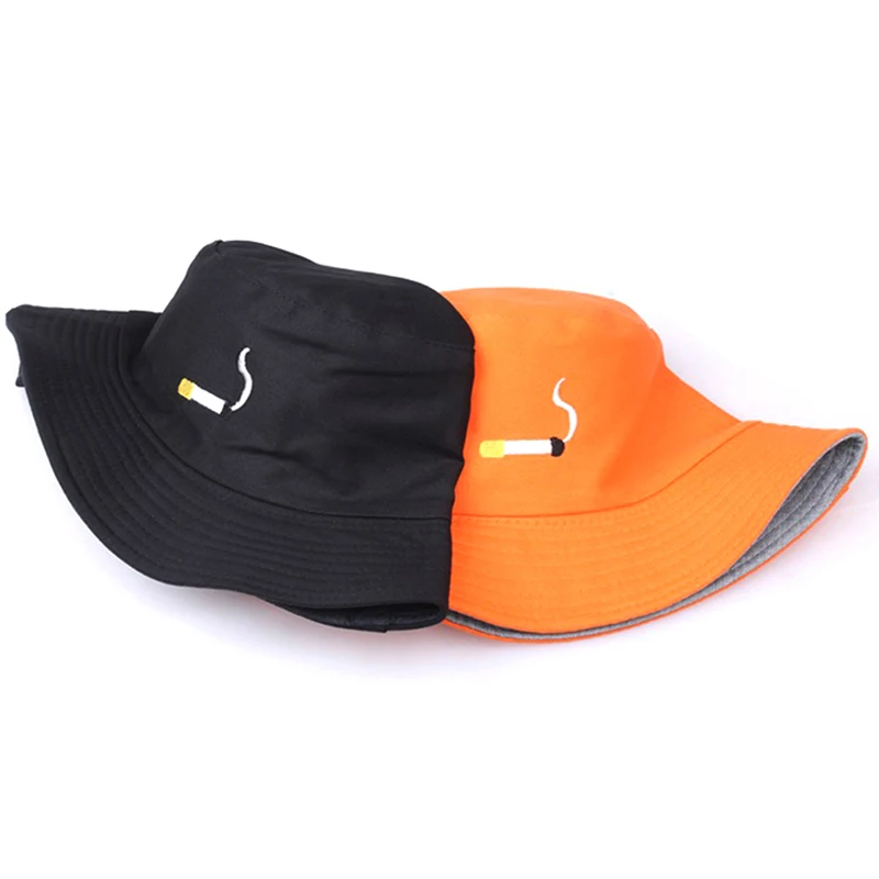 Мужская и женская шляпа в виде сигареты с вышивкой в рыбацком стиле, шляпа-ведро в стиле хип-хоп, плоская шляпа черного и оранжевого цвета