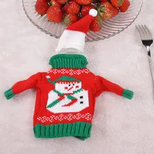 Рождественская бутылка вина одежда Санта Клаус Костюм Косплей Топпер мешок рождественские украшения бутылки вина рукав вязаный свитер шляпа