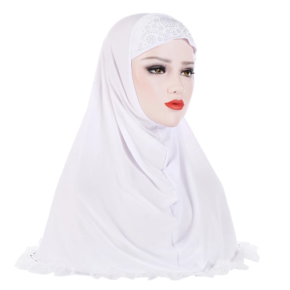 Женский сплошной цвет, стразы, кружево, мусульманский тюрбан, хиджаб, головной платок