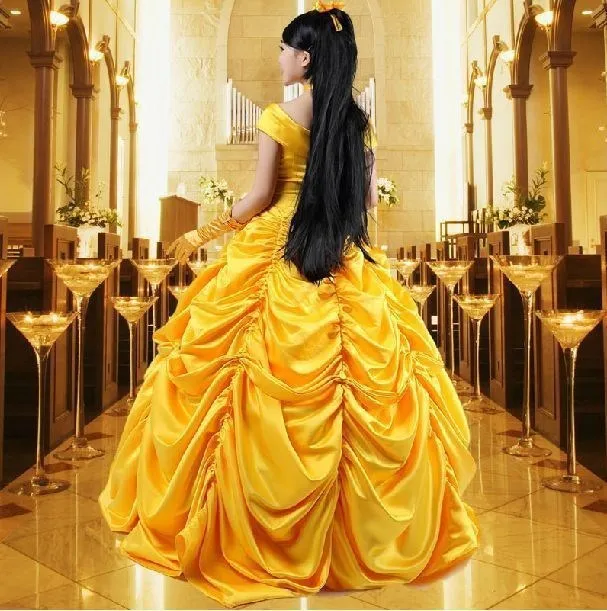 Лидер продаж, костюм красавицы и чудовища Белль, желтое платье принцессы наивысшего качества для косплея, платье для взрослых, женское длинное платье, сексуальные костюмы