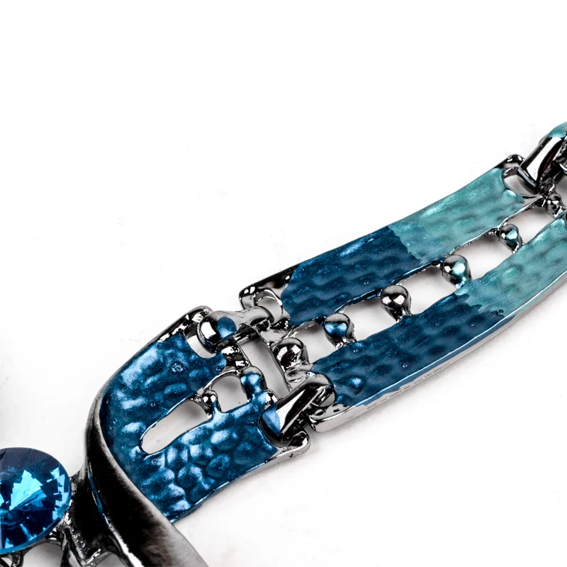Austrian Crystal Jewelry Sets Fashion Blue Choker Collar Necklace dangle earring Jewellery Silver Plated Bridal Wedding Jewelry