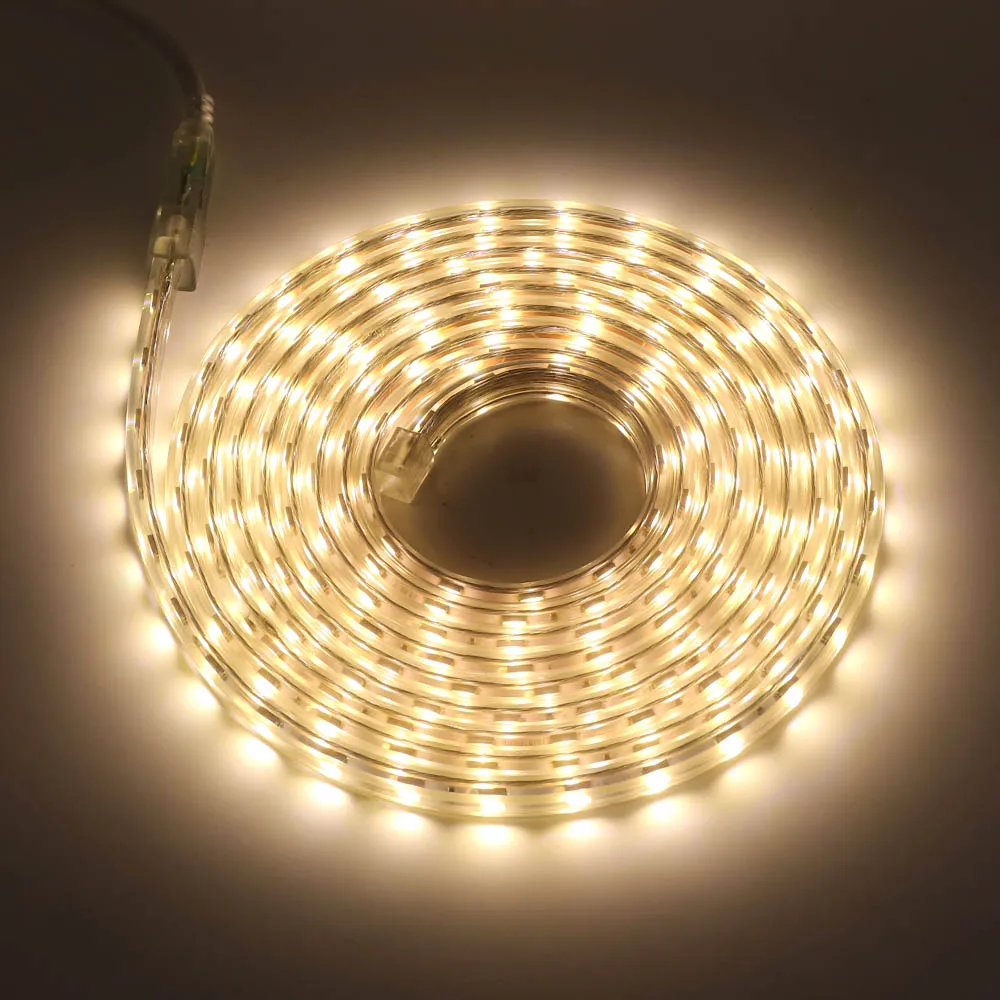 Warm White XUNATA 220V SMD5050 60 Светодиодный s/m Светодиодные ленты Водонепроницаемый гибкий светодиодный ленточный светильник полоса веревка высокое яркий светодиодный лента с штепсельная вилка британского стандарта - Испускаемый цвет: Warm White