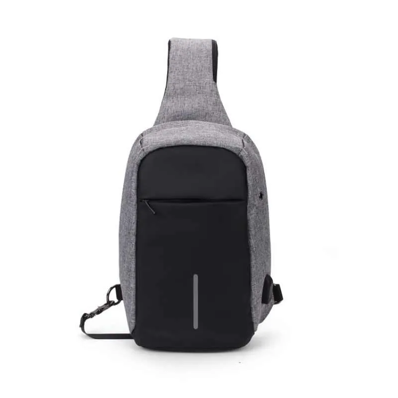 Новая спортивная сумка Многофункциональный anti-theft груди плечо одного плеча USB+ наушники отверстие открытый езда мешок для мужчин - Цвет: Серый