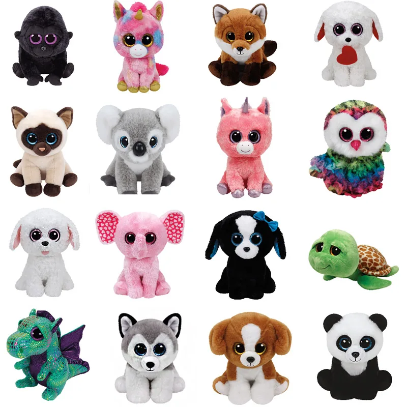TY BEANIE BOOS 1PC 25CM Plush Toys jewel fox slick fox tiwggy owl flippy fish georger gorilla unicorn