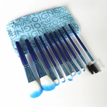 

New Arrival 2018 10PCS Professional Makeup brushes Shinny Blue Color Soft Synthetic Hair Wooden Handle Cosmetic Makeup Brush Set