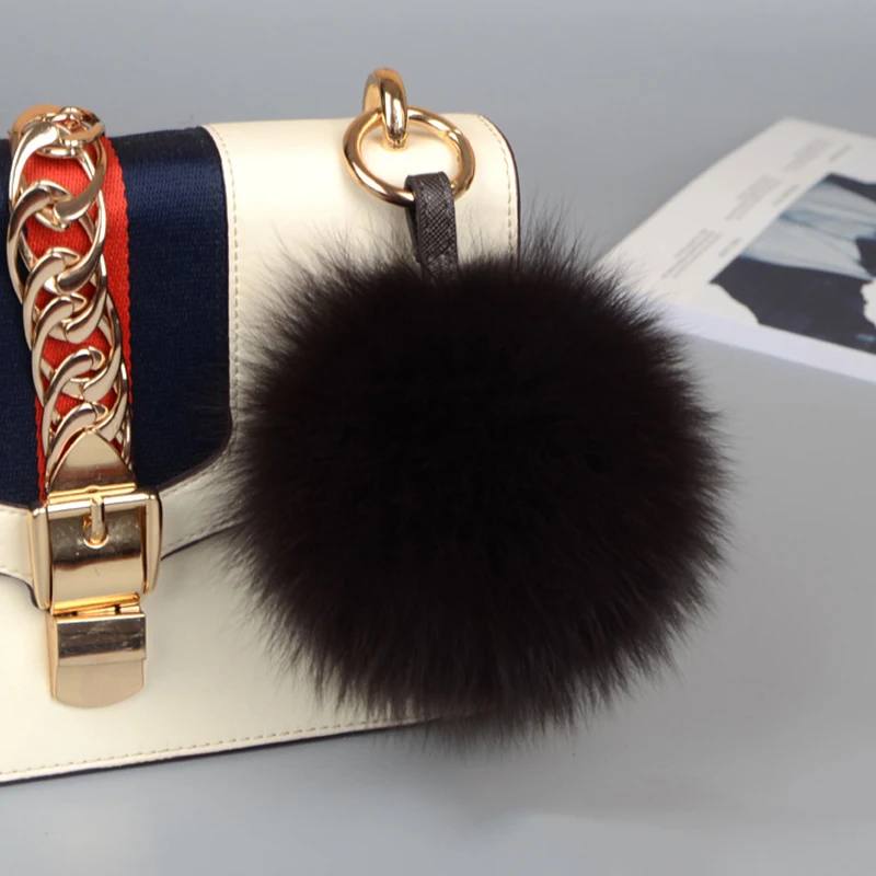 Mullido lindo 11 cm Real Fox piel bola Llavero piel Pom Llavero Chaveiro Llavero Pompon Llavero encantos bolsa colgante accesorios