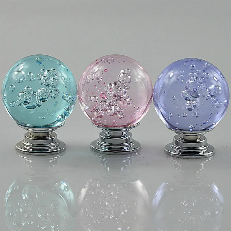 JD 30MM Single Hole European Lake Blue Bubble Ball Drawer Closet Handle Aluminum Base K9 Crystal Furniture Hardware | Обустройство