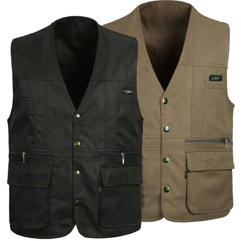 Goede 4 kleuren Mannelijke Casual Multi Pocket Vest Voor de Zomer Mannen Effen Fotograaf Schieten Bovenkleding Rits Vest Mouwloze Jas
