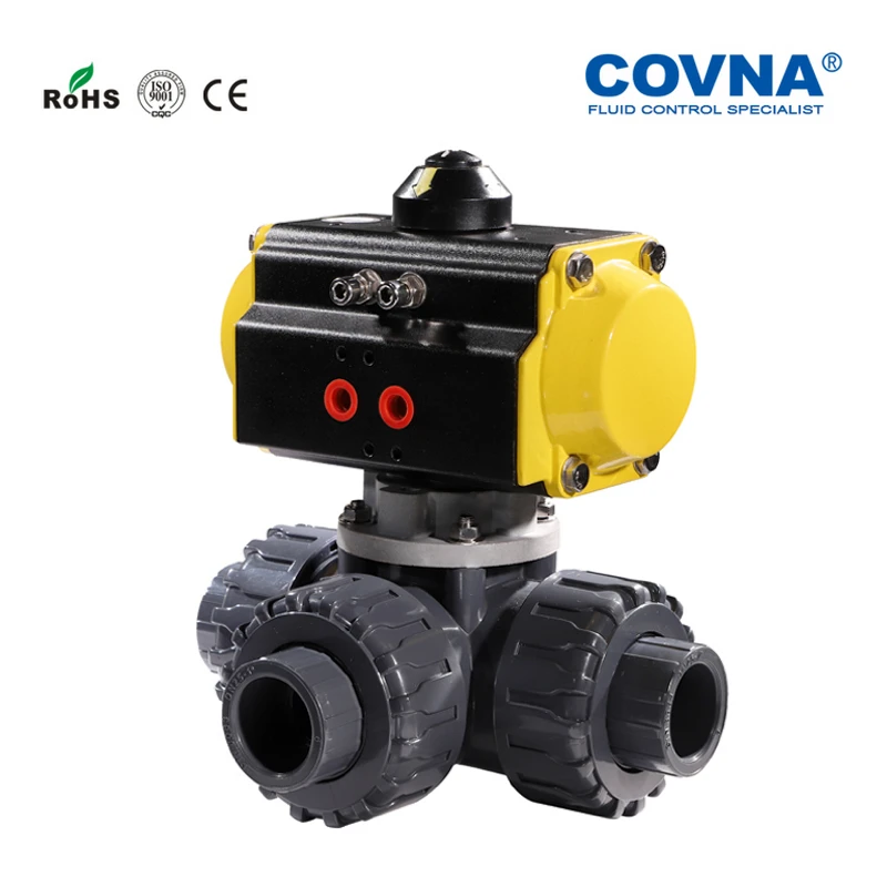 UPVC 3 Ways Air Control Valve 1 inch Plastic Ball Valve Double Union 3