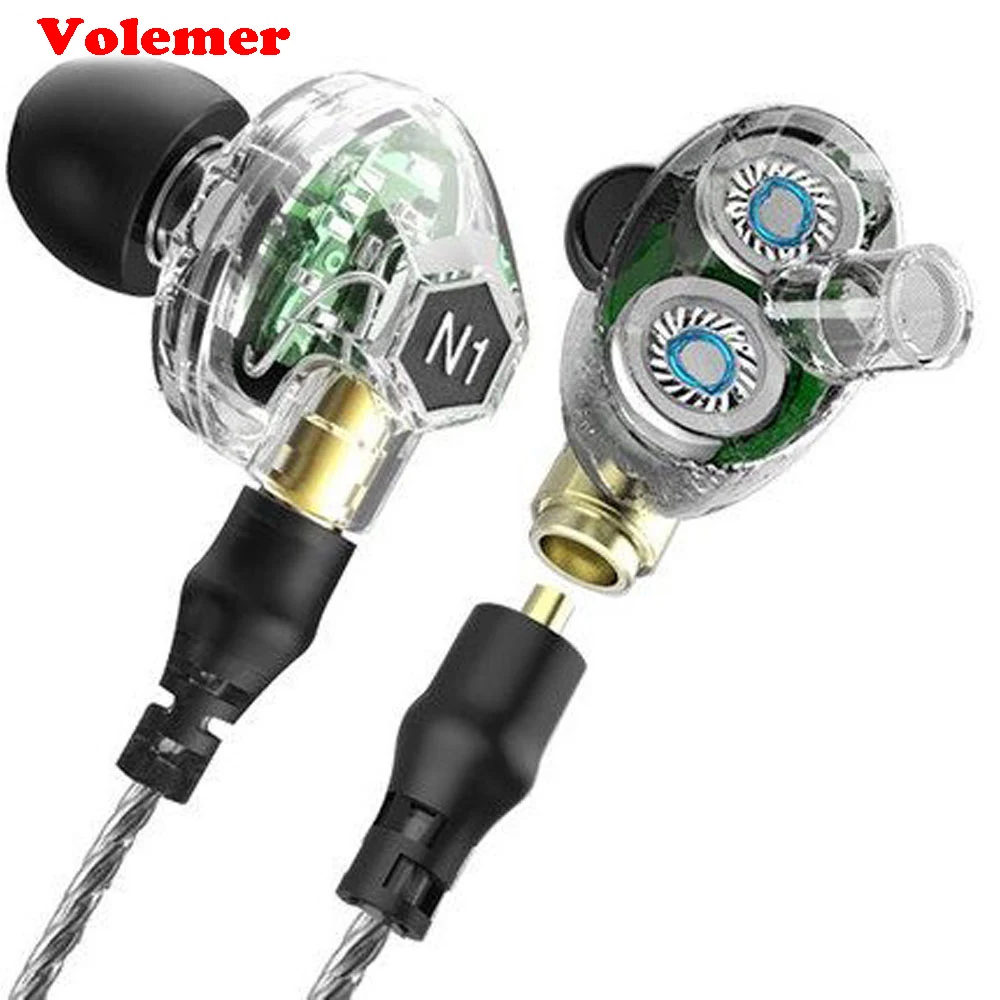 Hot VJJB N1 In Ear Earphone Double Dynamic Diy Hifi Bass Auriculares with Mic Cable + Audio for Phone Tablet Computer | Электроника