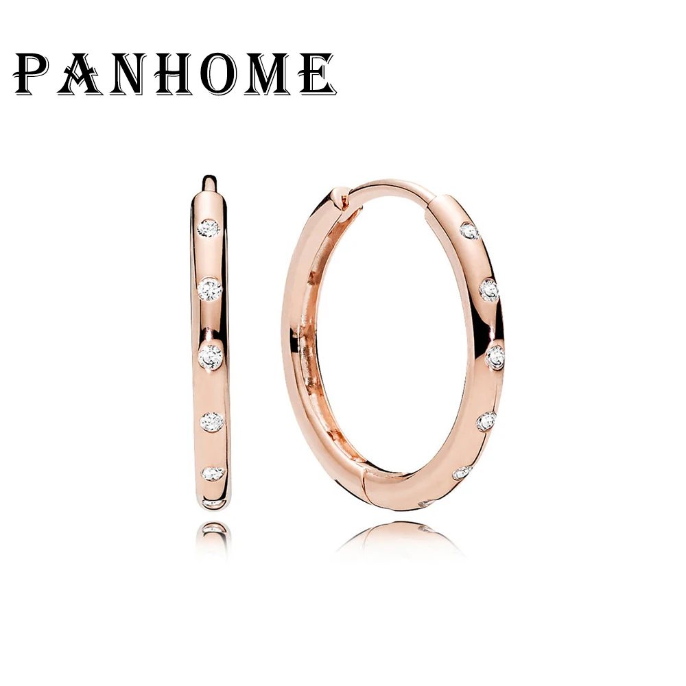 

PANHOME 100% Sterling silver 1:1 Glamour 286244CZ ROSE DROPLETS EARRING HOOPS Original Women wedding Fashion Jewelry 2018