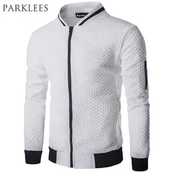 Новая трендовая белая куртка для мужчин Veste Homme 2016 Bomber men s Fashion Slim Fit Argyle Zipper Varsity Jacket Повседневная куртка для осени