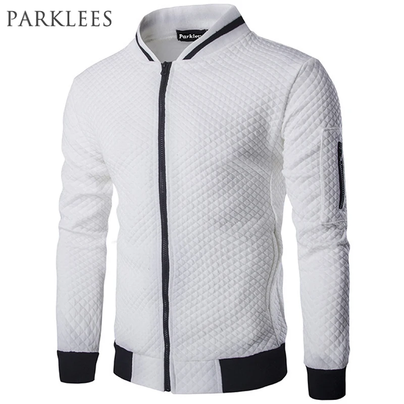 

New Trend White Jacket Men Veste Homme 2016 Bomber Mens Fashion Slim Fit Argyle Zipper Varsity Jacket Casual Jacket For Fall
