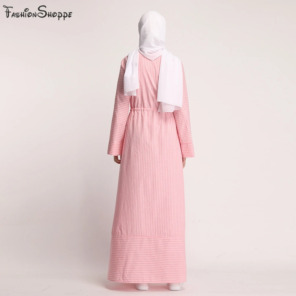 Женская мусульманская абайя Турция Бангладеш мусульманская одежда Синий Розовый Бежевый полосатый кафтан Дубайский кафтан халат Бандажное Макси хиджаб платье