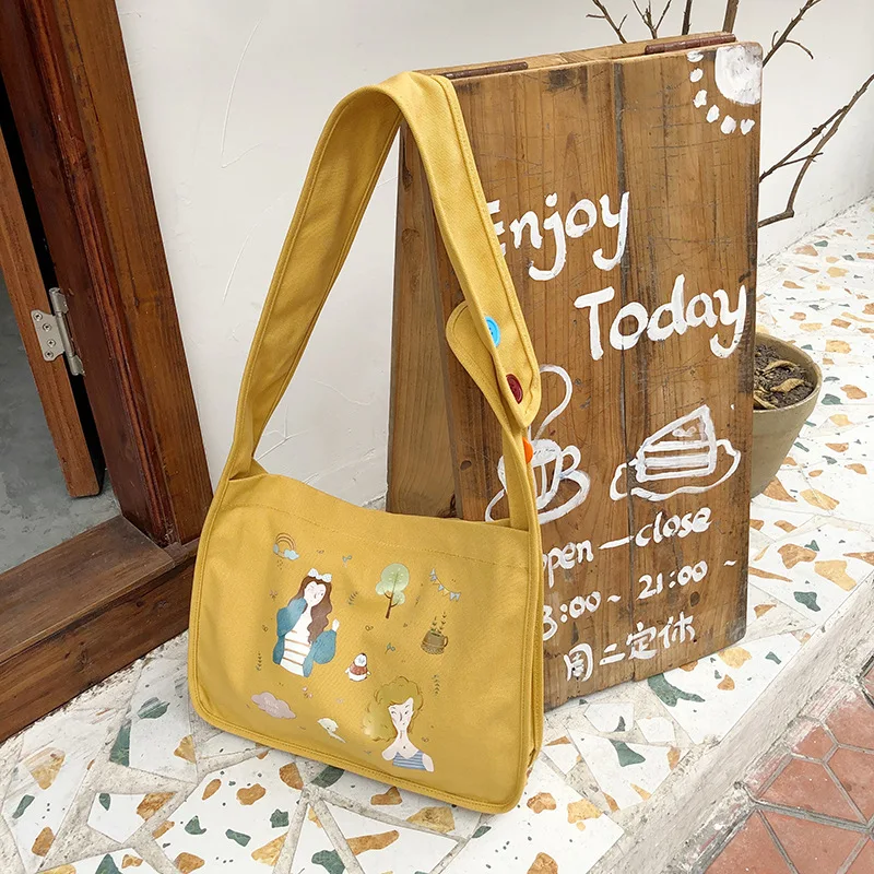 

Youda Original Cartoon Illustration Print Crossbody Bag Japanese Harajuku Style Girl Shoulder Canvas Bags Student Slung Tote