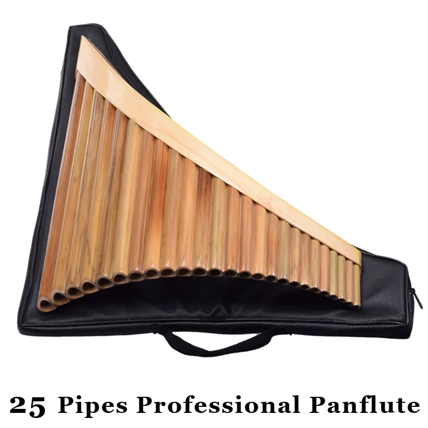 Prezzo 25 Tubi Panflute Flauto di Bambù Professionale Panpipes Strumento Musicale Pan Flauta Curvo Trasversale Instrumento Con Il Sacchetto Etnico