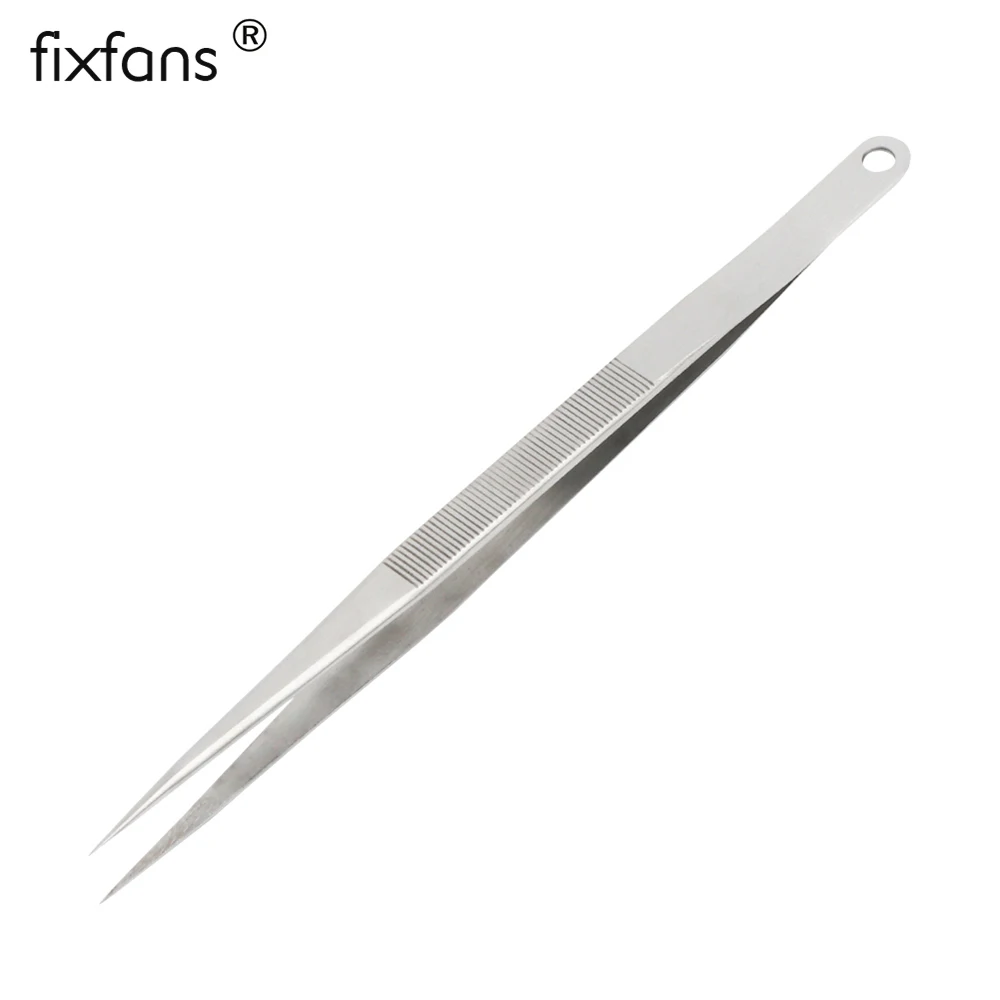FIXFANS 7 inch Stainless Steel Precision Long Tweezers Pointed Fine Tip
