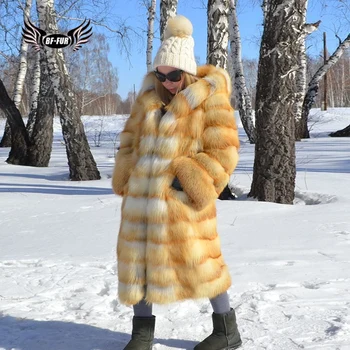 

BFFUR Fashion Real Natural Fox Fur Long Coat With Hood 2019 New Genuine Leather Jackets Female Womens Outerwear Plus Size Palace
