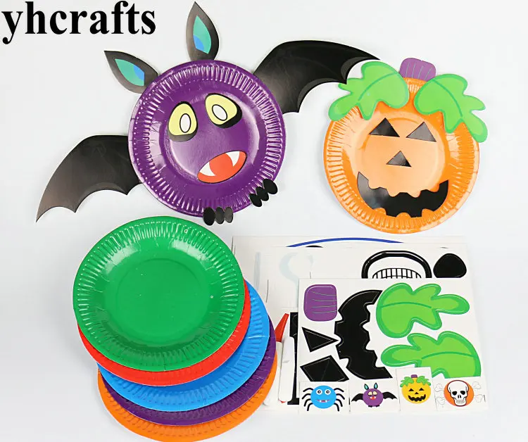 

5PCS/LOT.DIY Halloween paper plate craft kits Early educational Teach your own Handmade toys Novelty Self learning Kids toys
