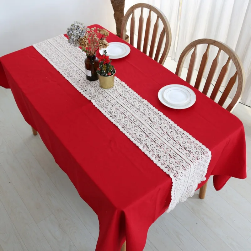Cotton Lace Narrow Tablecloth with Tassels for Vintage Country Wedding Party Bridal Shower