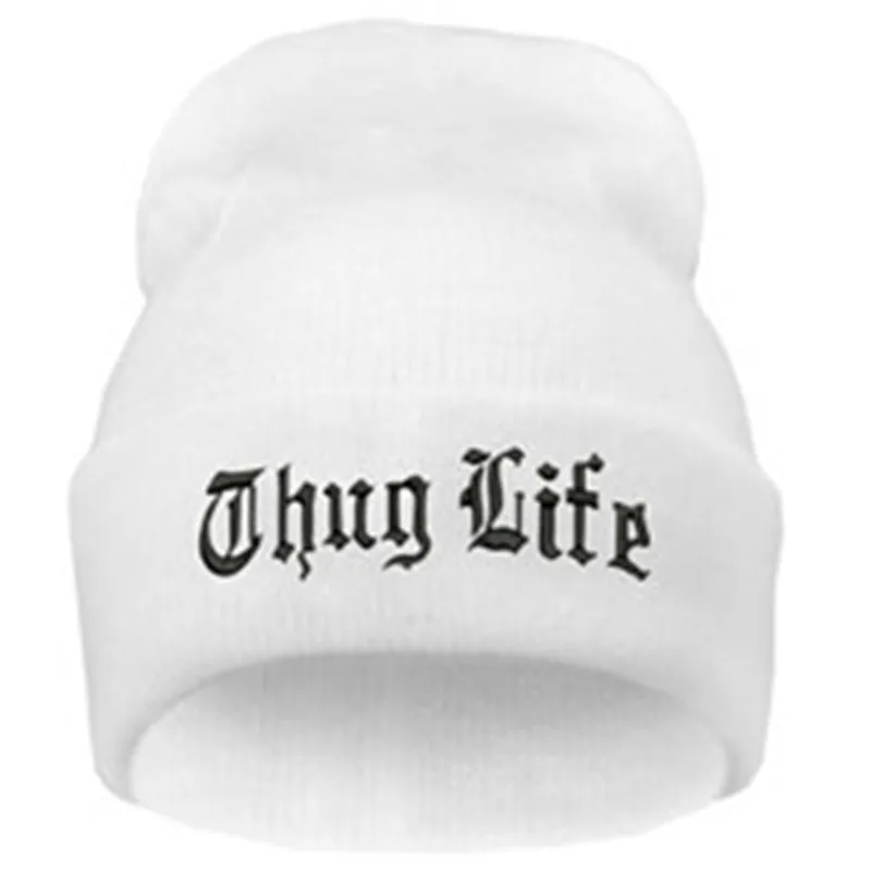 Черная шапка с надписью для мужчин THUG LIFE, шерстяные вязаные шапки, мужские и женские зимние шапочки с черепами, Женские повседневные Шапки, Шапки