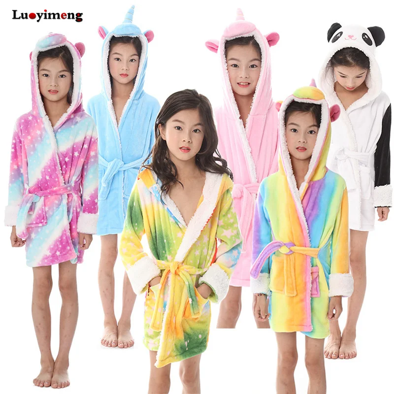 

New Girls Winter Cartoon Anime Pajamas Cosplay Rainbow Tenma Unicorn Panda Flannel Pyjama Sleepwear Kids Hooded Cute Bathrobes