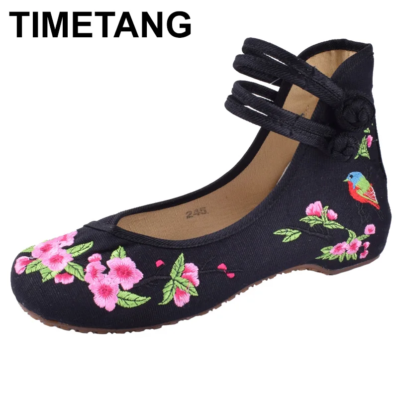 TIMETANG Chinese Traditional Embroidery Women Canvs Shoes Casual Floral Ladies Shoe New Women