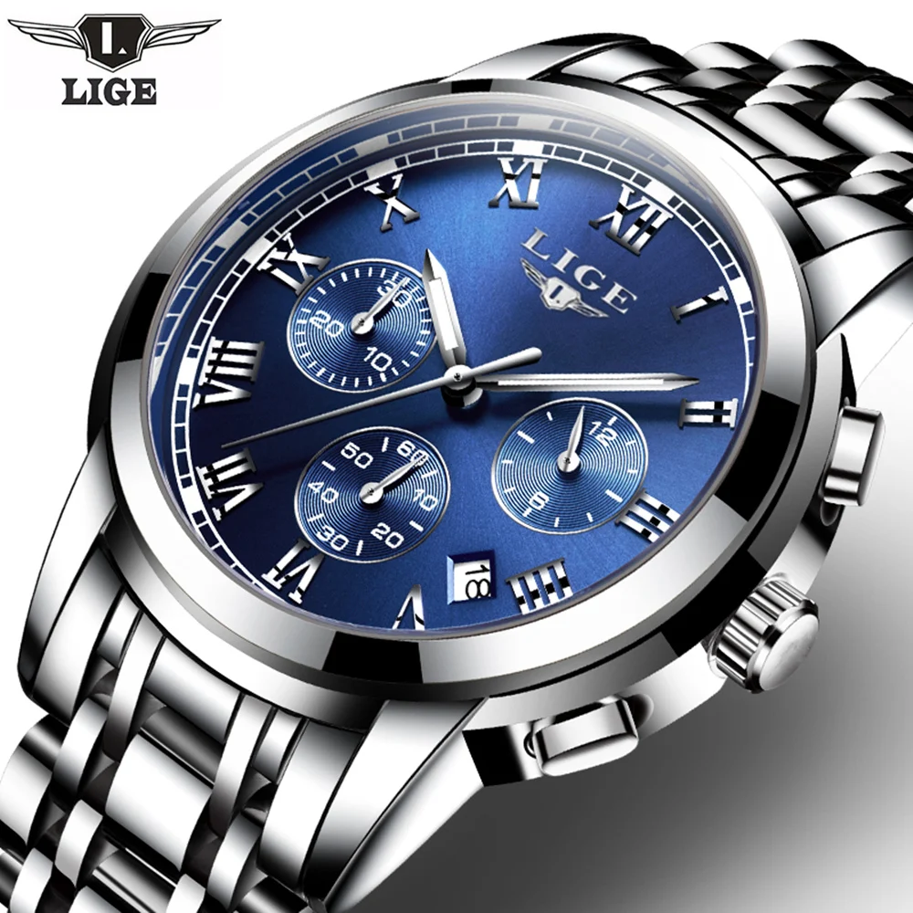 LIGE Watches Men Fashion Brand Multifunction Chronograph Quartz Watch