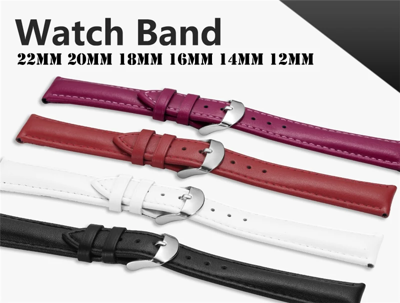 Leather Watchband Men Women Watch Band 22mm 20mm 18mm 16mm 14mm 12mm Wrist Watch Strap On Belt Watchbands Bracelet Metal Buckle  (1)