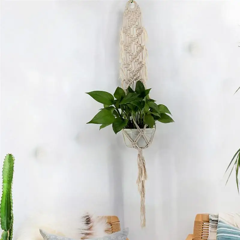 WINOMO 110 см Богемия вешалка для растений цветок горшочное Растение держатель для внутреннего наружный потолочный украшения для балкона(кремового цвета