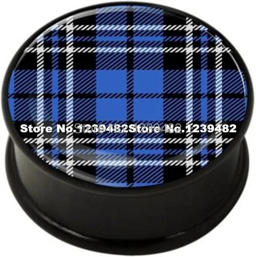 60pcs mix 10 sizes UV acrylic bule font b Tartan b font logo single flared ear