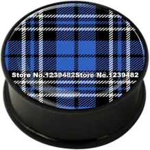 60pcs mix 10 sizes UV acrylic bule Tartan logo single flared ear plug gauges flesh tunnel body piercing jewelry SFP0129