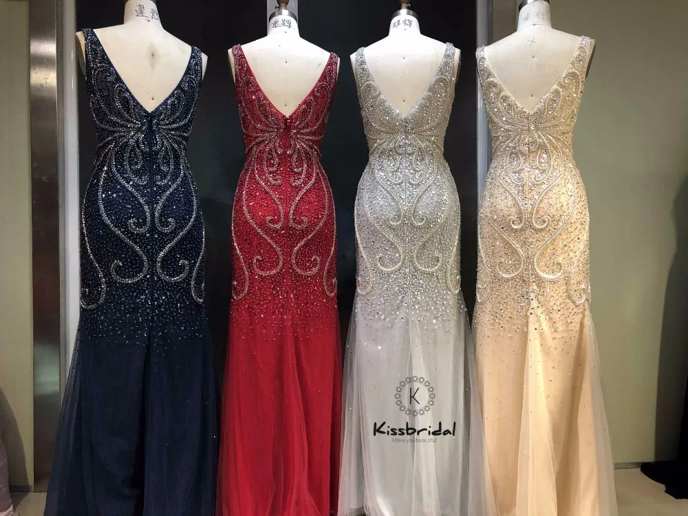 Новое красивое темно-синее вечернее платье длинное vestido longo festa бисероплетенные тюлевые платья для выпускного вечера