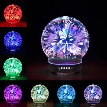 

100 ml 3D Glass Firework Design Ultrasonic Air Humidifier with LED Night Aroma Lamp Aromatherapy Essential Oil Diffuser for Home