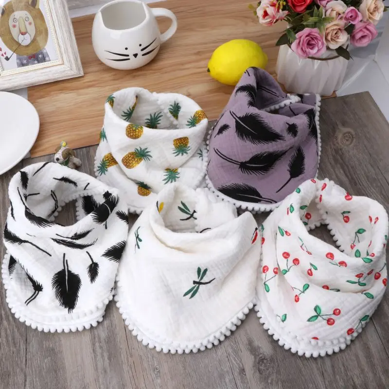 

Fashion Baby Burp Cloths Cotton Gauze Muslin Cherry Feather Baby Bibs Bandanas Soft Newborns Towel Scarf