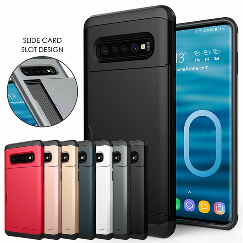 

For Samsung Galaxy S10 5G S9 S8 Note 10 Plus S10e Hybrid Tough Slide Wallet Card Storage Armor Case For S6 S7 edge Cover Shell
