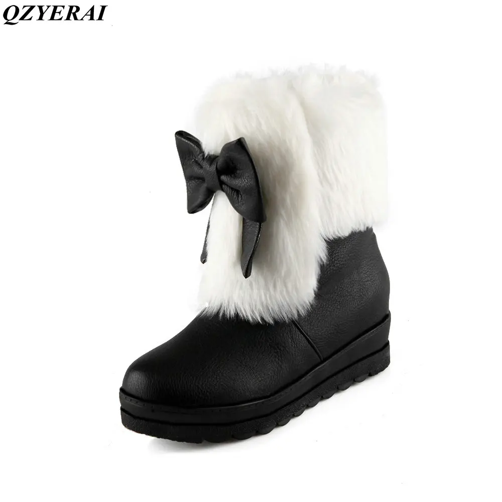 

QZYERAI Snow boots winter warm flat bow-tie girls boots fur one women shoes waterproof boots four colors can be chosen