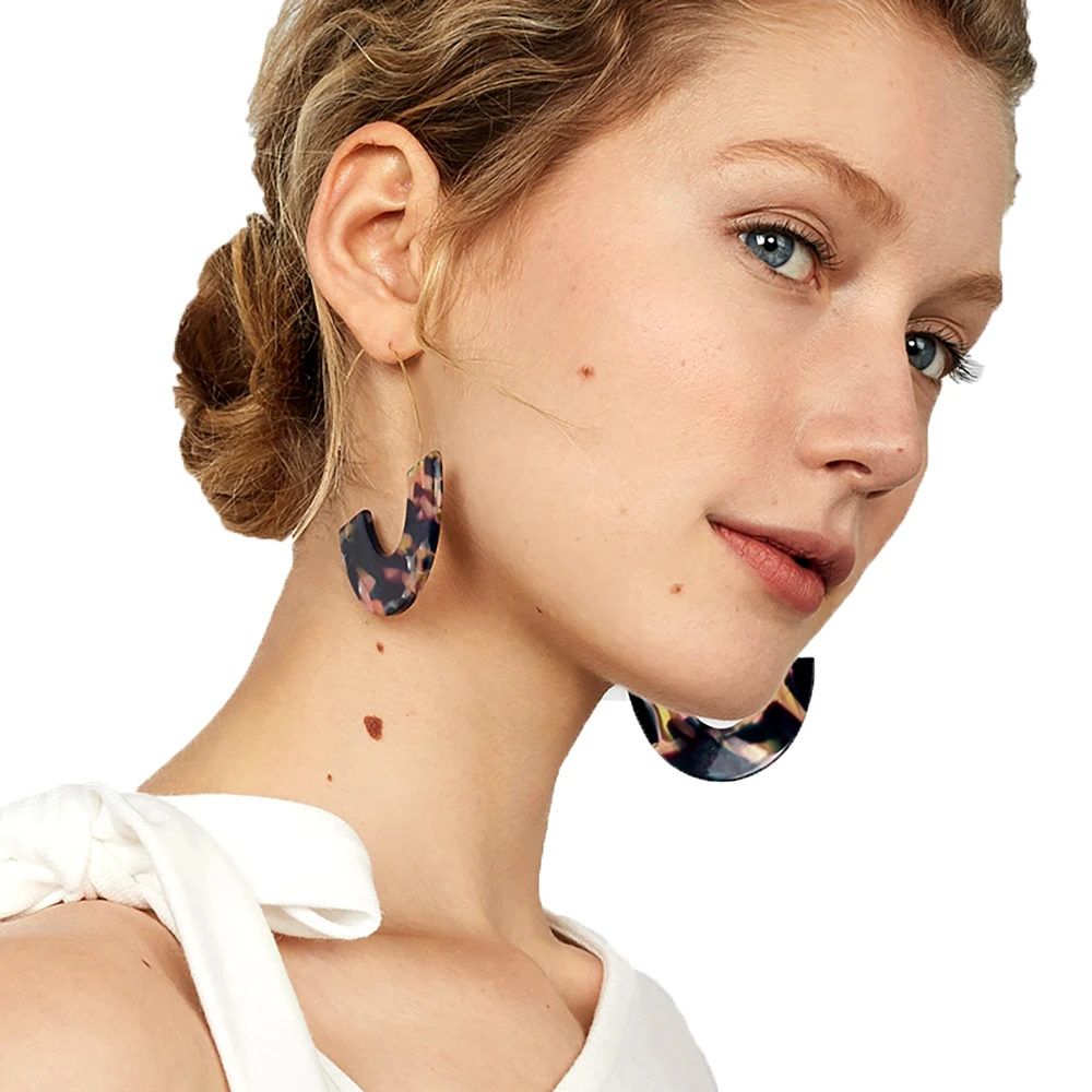 

2019 New Fashion U-Shape Leopard Print Grain Multi-Color Big Hook Acrylic Earrings Special Design Semicircle Resin Drop Earring