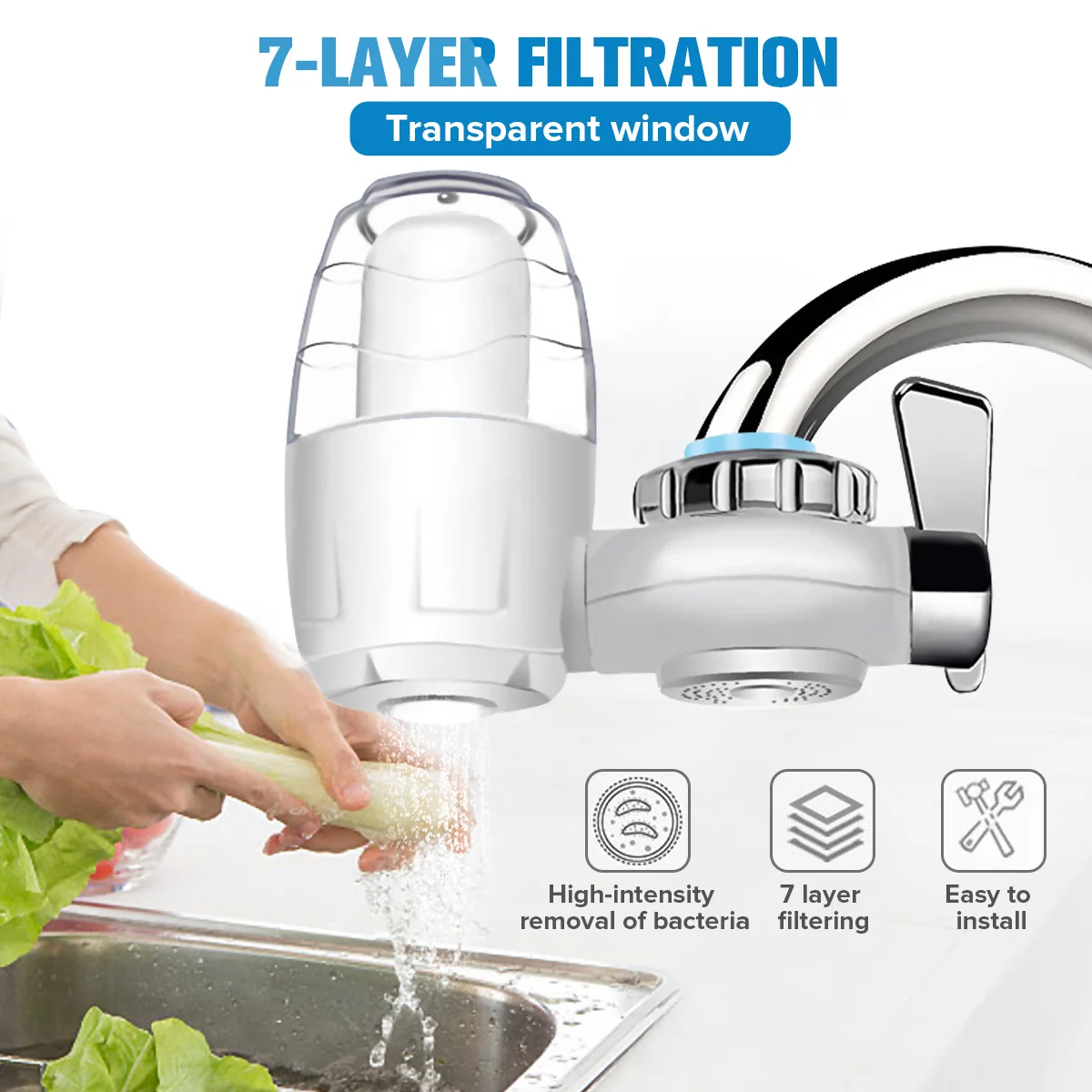 Augienb 7 Layer Faucet Water Purifier Home Kitchen Water Filter