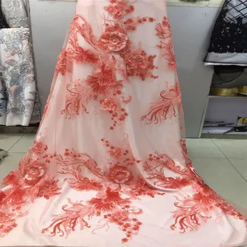 

French Lace Fabric 2018 High Quality Wedding African Lace Fabric With Beads and sequin 3D Lace Fabric For Wedding Dress A118-1