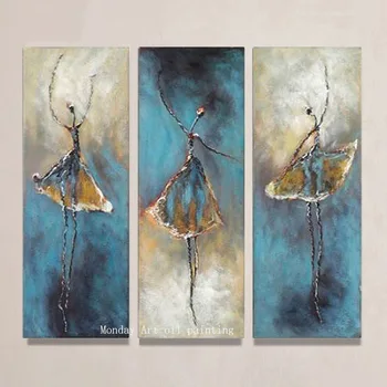 

Hot sale 3 Panel Vintage Ballet Dancer painting Hand Painted abstract Oil Painting On Canvas Wall Art For Living Room Decoration