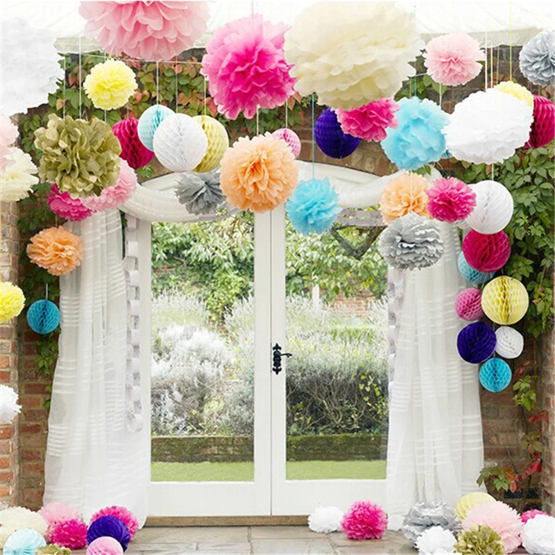 

10Pcs 16''(40cm) Tissue Paper Pom Poms Paper Flowers Ball DIY Artificial Flowers For Wedding Car Decoration Home Decor