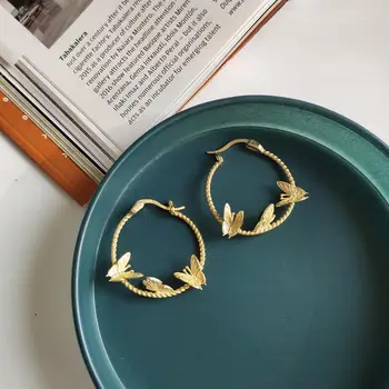 

Elegant Hoops Earrings Plated Gold 3 Mini Butterfly Earrings For Women 925 Sterling Silver Twist Rope Ear Buckle Party Earrings