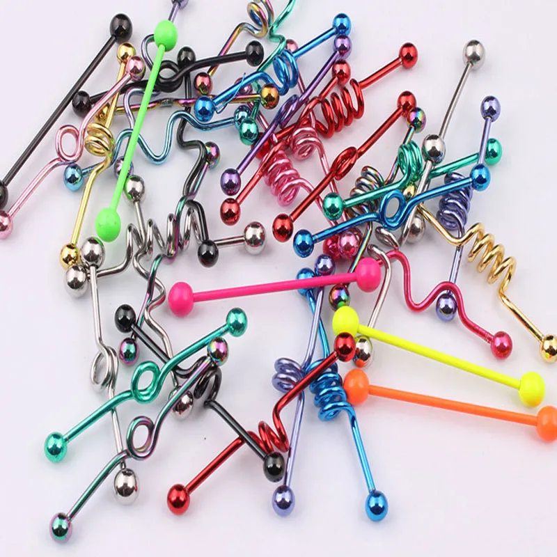 

wholesale100pcs mix style mix color body jewelry Piercing bar tragus stainless steel fashion tongue industrial barbell