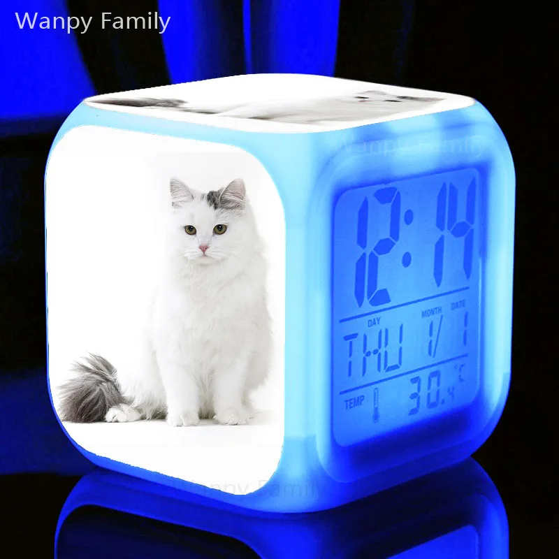Милая домашняя кошка собака Будильник 7 цветов светодиодный светящийся цифровой будильник для детей день рождения подарочный ночник электронные часы - Цвет: Фиолетовый