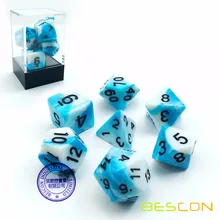 Bescon Близнецы многогранных Набор кубиков ледяной трек, двухцветный RPG Набор кубиков 7 d4 d6 d8 d10 d12 d20 d% коробка в форме лего-блока Pack