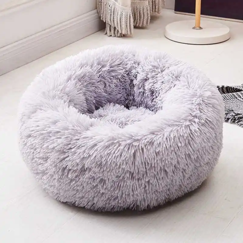 Искусственная меховая собачья кровать, теплая флисовая собачья кровать, Пончик, кошка, кровать, питомник для средних и мелких собак, самостоятельное согревание, домашняя круглая подушка, Cuddler - Цвет: Фиолетовый