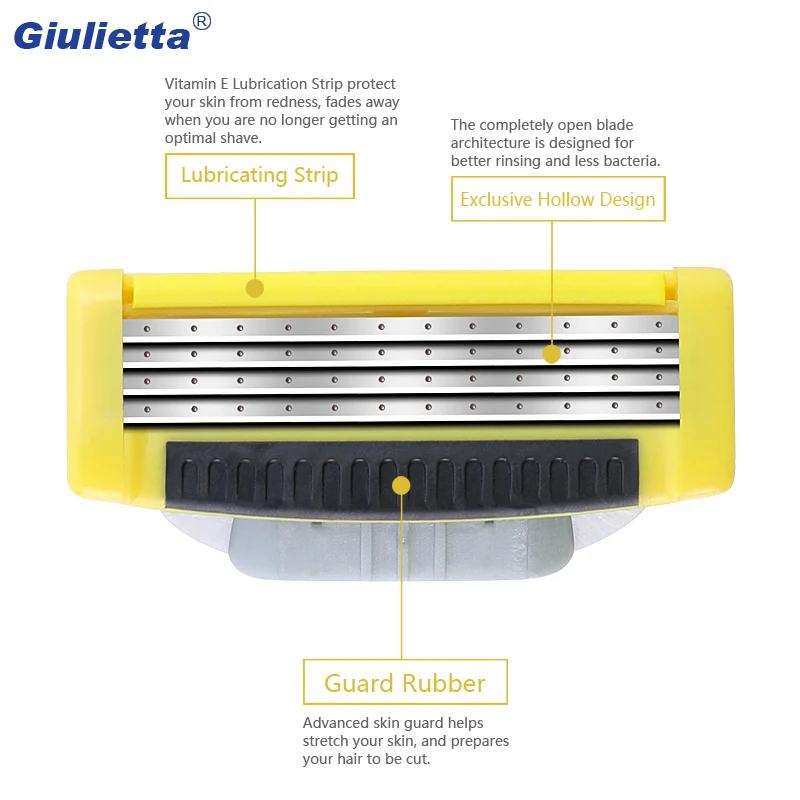8 шт. 4 слоя мужские бритвенные лезвия острая, для бритья Бритвы уход за лицом Безопасность 8 лезвий для зоны Бикини подмышек желтый
