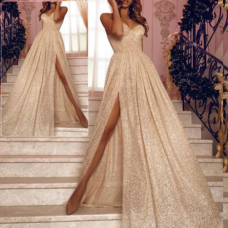 

Womens Dress.gown Ladies Bridesmaid Long Elegant Fashion Party Slit Maxi Prom Wedding Strapless Ball Sleeveless