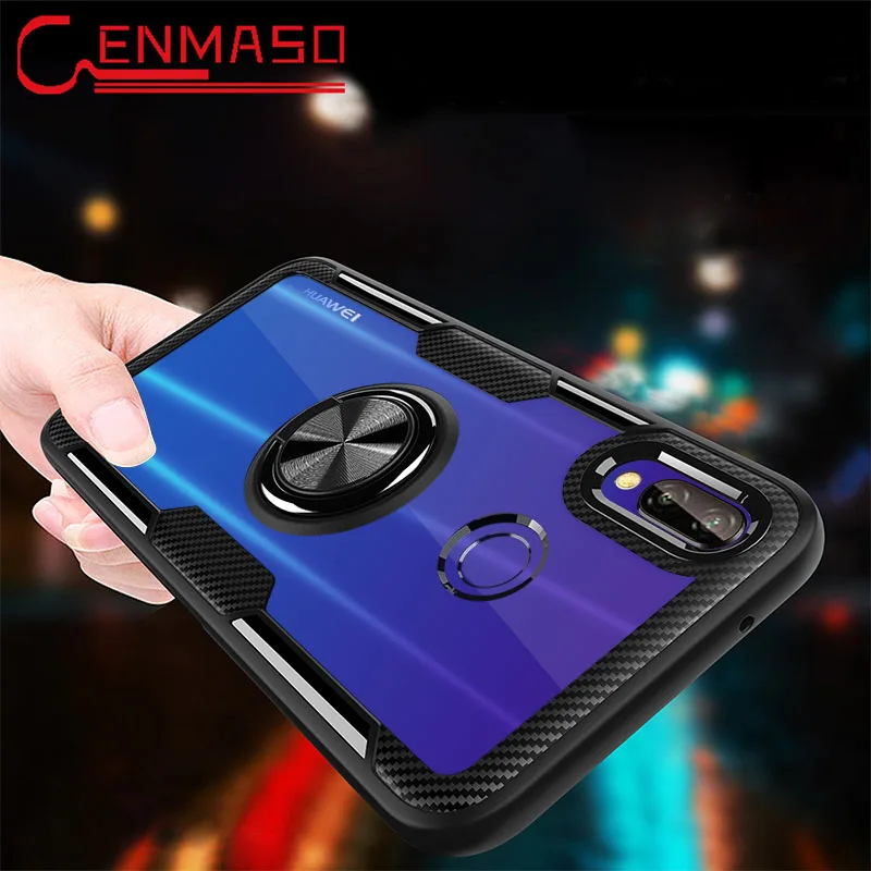 

Huawei P20 Lite Case Magnetic Car Holder Funda Carcasa Huawei P20 Lite HD Transparent Full Case P20 Pro Finger Ring Back Cover